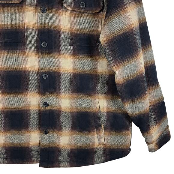 Flag & Anthem Sherpa Lined Flannel Jacket Men’s XL Brown Plaid Shacket - Picture 5 of 12
